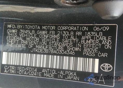 2010 Scion Tc from USA, damaged, VIN JTKDE3B78A0304346